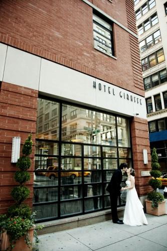 Couples first look outside of Hotel Giraffe. Photo courtesy of Sarma & Co Photography