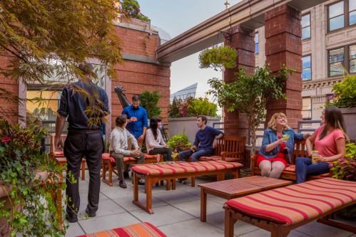 The Rooftop Garden is available for hotel guests year round. During the warmer months, the rooftop opens to the public as a bar Monday-Saturday evenings but may be closed for limited times for private events.