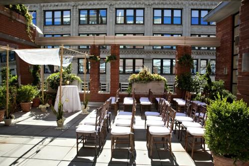 Our Rooftop Garden set for an intimate NYC wedding with chivari chairs and a chuppah! We would be happy to recommend our preferred vendors to help with your design.